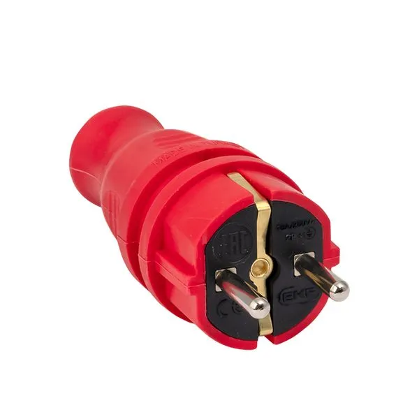 Вилка красная каучуковая прямая 230В 2P+PE 16A IP44 EKF PRO RPS-011-16-230-44-rr