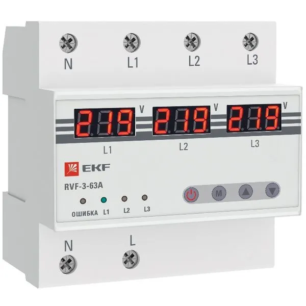 Реле выбора фаз с дисплеем RVF-3-63А EKF PROxima RVF-3-63a