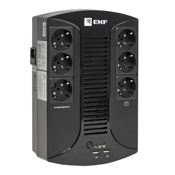 ИБП E-Power Home 800 ВА , 480Вт, 6хSchuko, 2xUSB Charger, USB,RJ11 SSW-800 EKF