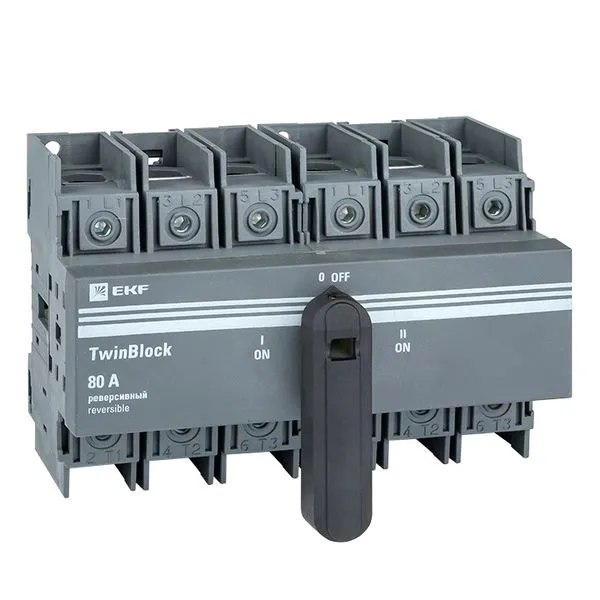 Рубильник 80A 3P реверсивный c рукояткой для прямой установки TwinBlock EKF tb-s-80-3p-rev