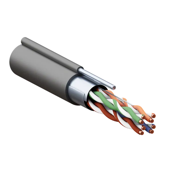 Кабель витая пара TERACOM PRO Cat.5E F/UTP 4 пары solid 24AWG с тросом сталь 1,2 мм оболочка LDPE цвет черный (катушка 305м) TRP-5EFTP-04PE-BK-OTW3 EKF