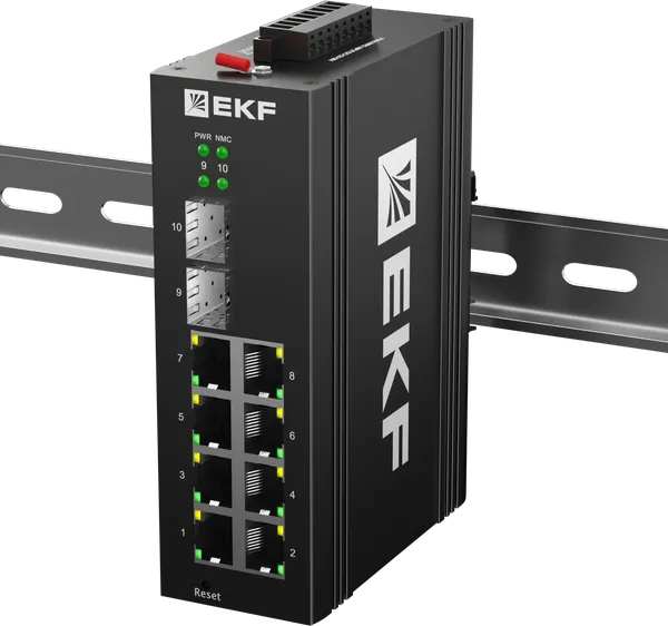 Промышленный управляемый коммутатор уровня L2 ML2-2GX/SFP-8GTP, 2 порта 1000Base-X SFP, 8 портов 10/100/1000Base-T(X) RJ45 c PoE, монтаж на динрейку TSX EKF TSX-ML2-2GX/SFP-8GTP