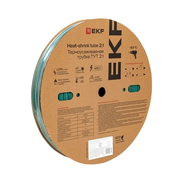 Термоусаживаемая трубка ТУТ нг 2/1 зелёная рулон EKF PROxima tut-2-j