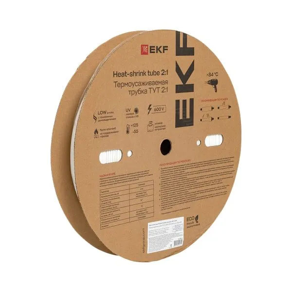 Термоусаживаемая трубка ТУТ нг 30/15 белая рулон EKF PROxima tut-30-w
