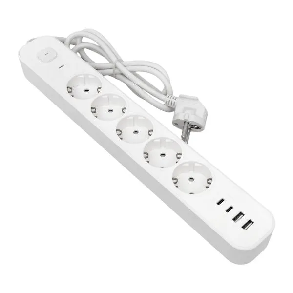 Удлинитель LUX 5 гнезд 2USB 2,4А+2type-C 1,5 метра 1,5мм2 EKF UBA-LUX-515-TC