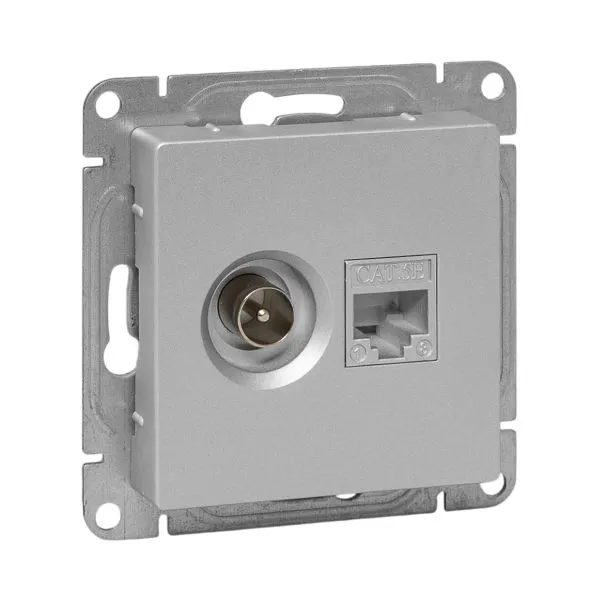 Механизм розетки TV+RJ45 (cat5), алюминий Эпика EKF UP1-SOA-TV+RJ