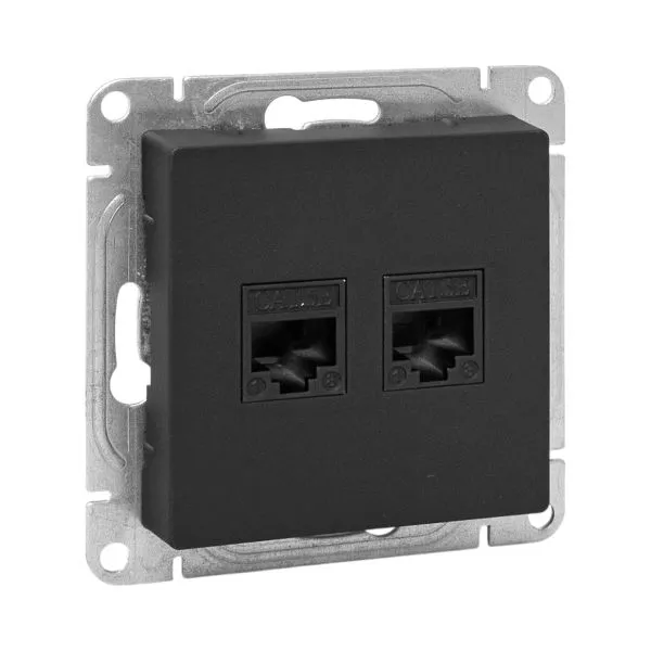Розетка компьютерная 2-м СП Эпика RJ45 кат.5 механизм черн. EKF UP1-SOB-2RJ45-5