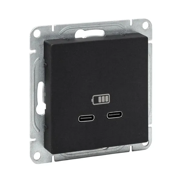 Розетка 2-м СП Эпика USB-C механизм черн. EKF UP1-SOB-2USBC
