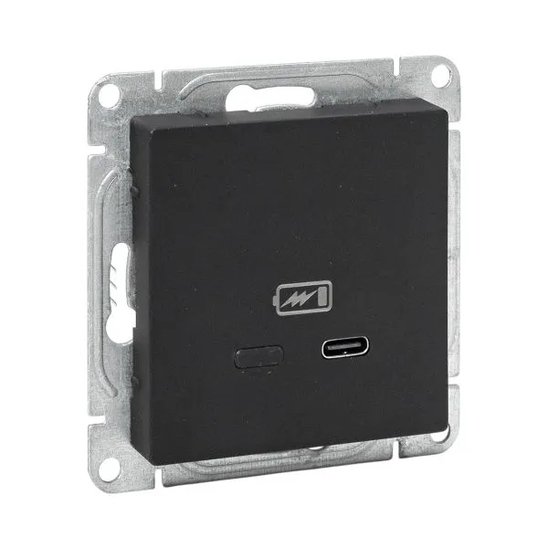 Розетка СП Эпика USB-С быстрая механизм черн. EKF UP1-SOB-USBCF