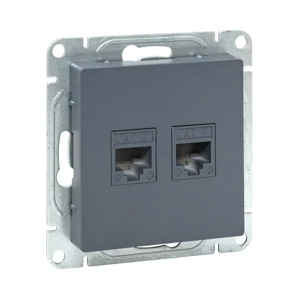Розетка компьютерная 2-м СП Эпика RJ45 кат.5 механизм графит EKF UP1-SOG-2RJ45-5
