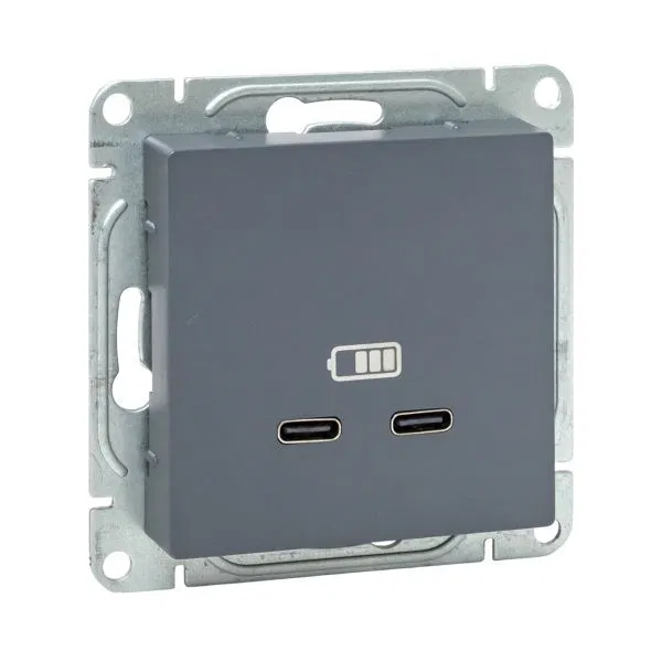 Розетка 2-м СП Эпика USB-C механизм графит EKF UP1-SOG-2USBC