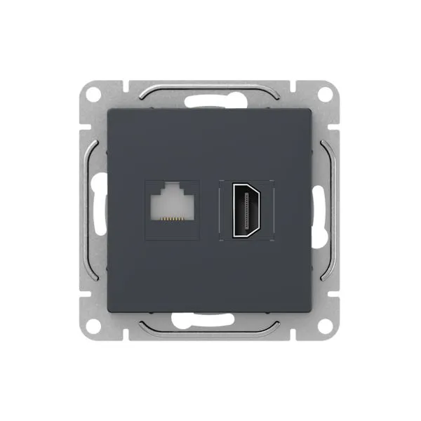 Розетка СП Эпика HDMI + RJ45 кат.5 механизм графит EKF UP1-SOG-HDMI-RJ45