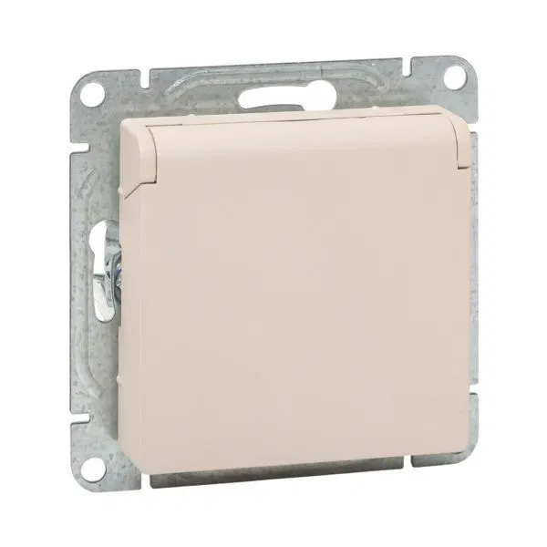 Розетка СП Эпика 16А IP44 с заземл. защ. шторки с крышкой механизм крем. EKF UP1-SOI-111-44