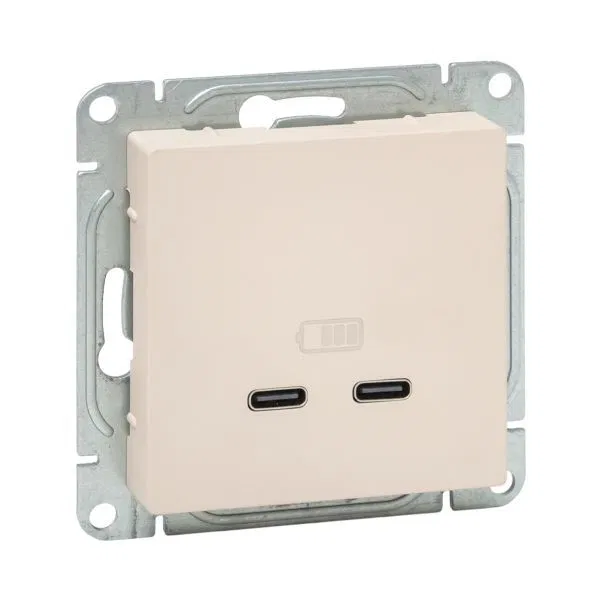 Розетка 2-м СП Эпика USB-C механизм крем. EKF UP1-SOI-2USBC