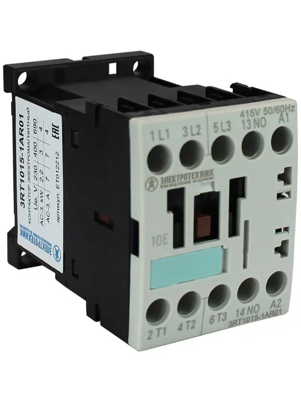 Контактор электромагнитный 3RT1015-1AR01 3-пол. 7А AC-3 3кВт/400В 1НО 415В АС 50/60Гц типоразмер S00 винт. клеммы IP20 Электротехник ET012212