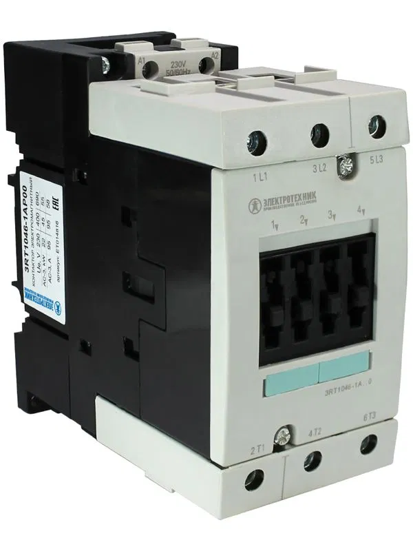 Контактор электромагнитный 3RT1046-1AP00 3п 95A кат. 230В AC 50Гц IP20 AC-3 45кВт 400В типоразмер S3 винтов. клеммы Электротехник ET014816