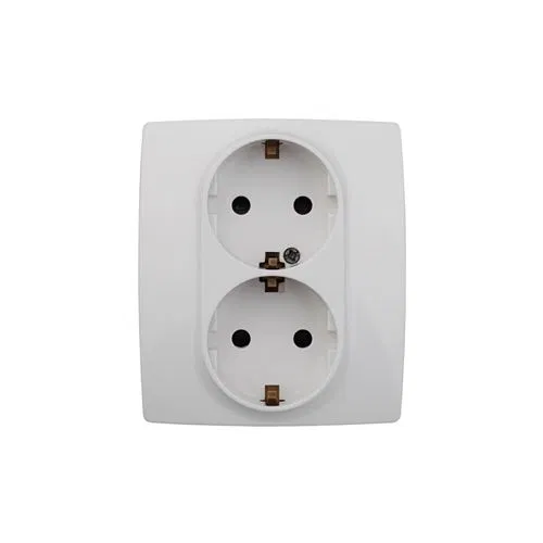 Розетка 2-м СП Эра12 12-2104-01 16А IP20 16AX 250В 2х2P+E Schuko защ. шторки бел. Эра Б0014699
