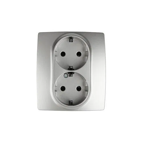 Розетка 2-м СП Эра12 12-2104-03 16А IP20 16AX 250В 2х2P+E Schuko защ. шторки алюм. Эра Б0014701