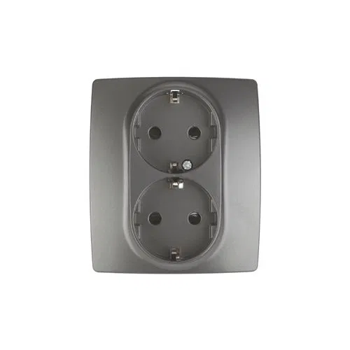 Розетка 2-м СП Эра12 12-2104-12 16А IP20 16AX 250В 2х2P+E Schuko защ. шторки графит Эра Б0019331
