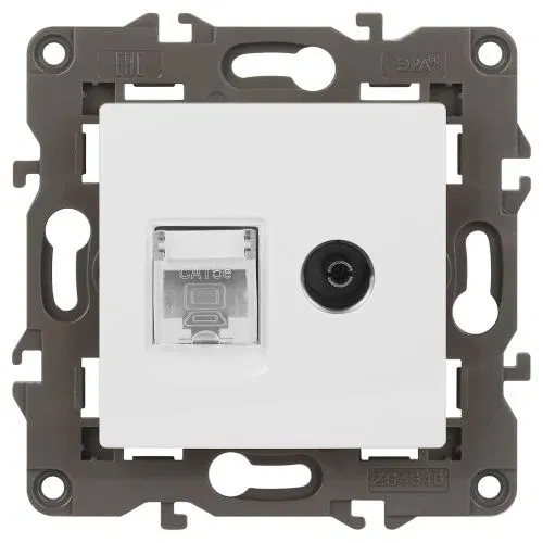 Розетка компьютерная + телевизионная 2-м Elegance 14-3110-01 RJ45 + TV IP20 механизм бел. Эра Б0034314