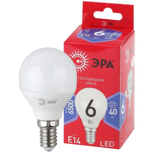 Лампа светодиодная RED LINE LED P45-6W-865-E14 R 6Вт P45 шар 6500К холод. бел. E14 Эра Б0045356