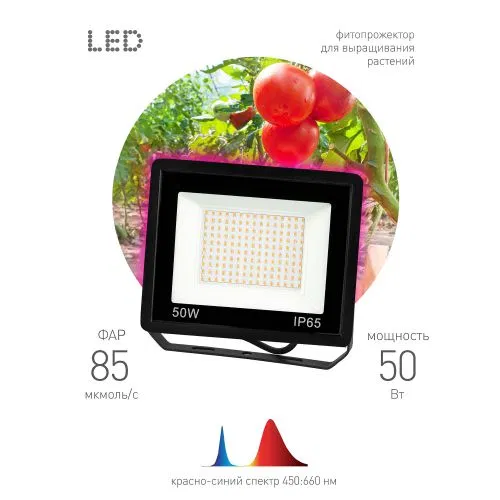 Прожектор светодиодный для растений FITO-50W-RB-LED 50Вт IP65 для цветения и плодоношения красно-синего спектра ЭРА Б0046368