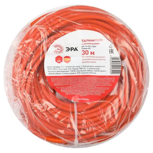 Удлинитель-шнур 1х30м с заземл. UPx-1e-3x1-30m ПВС 3х1 (бухта) Эра Б0048679