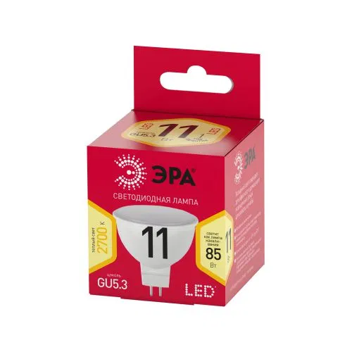 Лампа светодиодная RED LINE LED MR16-11W-827-GU5.3 R GU5.3 11Вт софит тепл. бел. свет Эра Б0056064