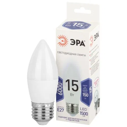 Лампа светодиодная STD LED B35-15W-860-E27 15Вт свеча 6000К холод. свет E27 170-265В Эра Б0066800