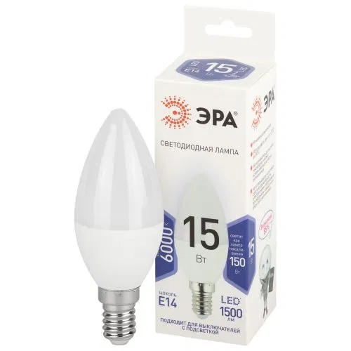 Лампа светодиодная STD LED B35-15W-860-E14 15Вт свеча 6000К холод. дневной свет E14 170-265В Эра Б0066806
