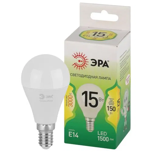 Лампа светодиодная GREEN LINE P45-15W-830-E14 GL 15Вт шар 3000К свет тепл. E14 Эра Б0066982