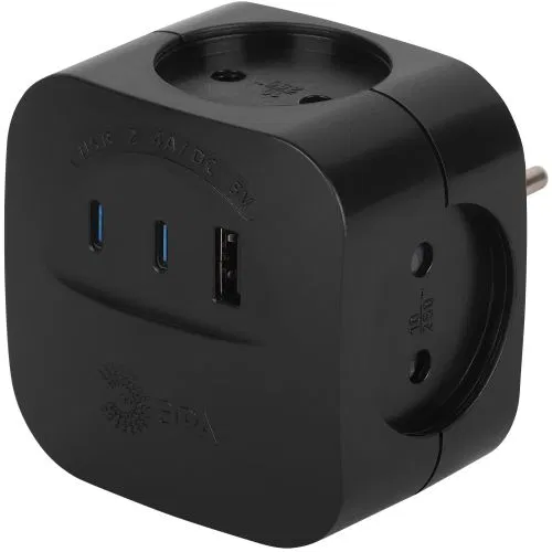 Разветвитель 4-м SP-4-3USBAC-B + 3 USB A+C со шторками 10А черн. Эра Б0069084