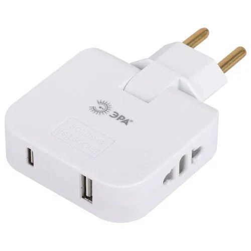Разветвитель электрический 2-м 10А SPF-2-FL-USBC 2USB A+C поворотн. бел. Эра Б0069090