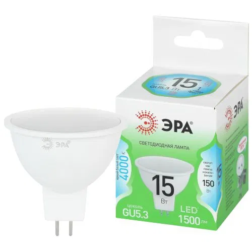 Лампа светодиодная GREEN LINE LED MR16-15W-840-GU5.3 GL 15Вт софит 4000К яркий бел. свет GU5.3 220-240В Эра Б0070073