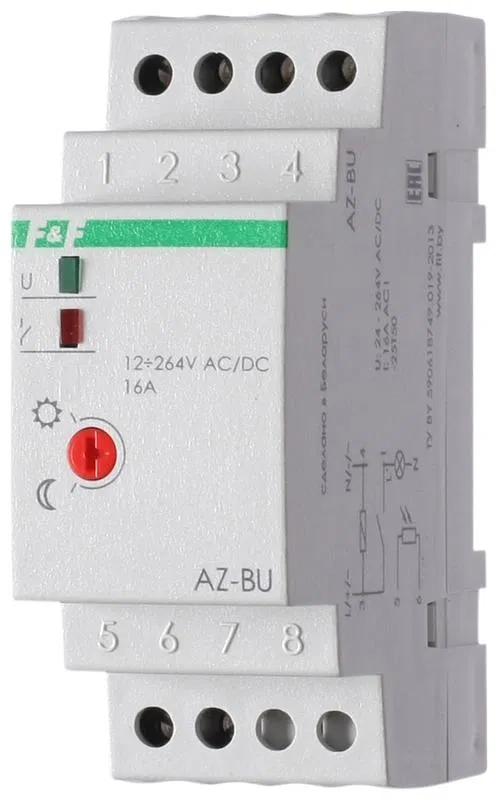 Фотореле AZ-BU (выносной фотодатчик монтаж на DIN-рейке 2 модуля 12-264В AC/DC 16А 1NO IP20 F&F EA01.001.010 Евроавтоматика F&F
