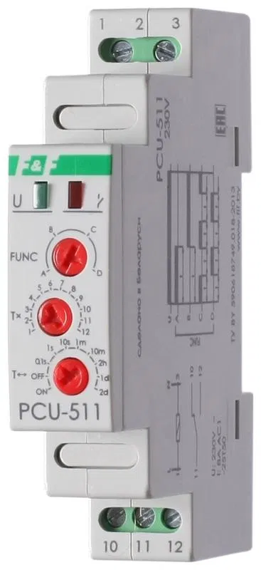 Реле времени PCU-511 8А 230В 1 перекл. IP20 многофункц. монтаж на DIN-рейке F&F EA02.001.010 Евроавтоматика F&F