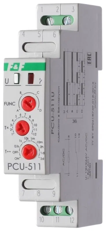 Реле времени PCU-511U 8А 12-264В AC/DC 1 перекл. IP20 многофункц. монтаж на DIN-рейке F&F EA02.001.011 Евроавтоматика F&F