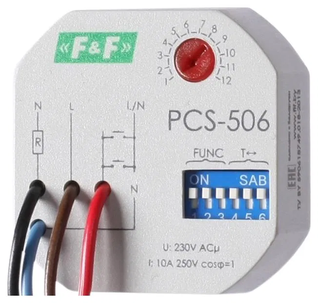 Реле времени PCS-506 8А 230В 1HO IP20 многофункц. монтаж в коробку d60мм F&F EA02.001.017 Евроавтоматика F&F