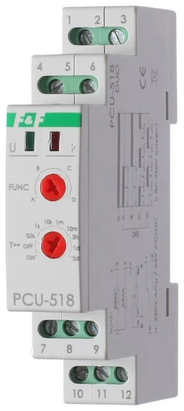 Реле времени PCU-518 8А 230В AC/24В AC/DC 1п IP20 многофункц. с выносн. потенциомметром монтаж на DIN-рейке F&F EA02.001.024 Евроавтоматика F&F