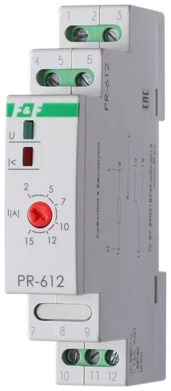 Реле тока РR-612 (2-15А монтаж на DIN-рейке 35мм 230В AC 16А 1перекл IP20) F&F EA03.003.003 Евроавтоматика F&F
