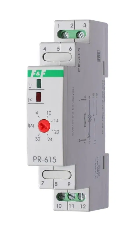 Реле тока PR-615 (4-30А сквозной канал монтаж на DIN-рейке 35мм 230В AC 16А 1НО IP20) F&F EA03.003.006 Евроавтоматика F&F
