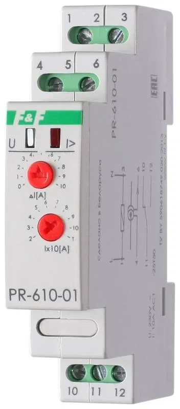 Реле тока РR-610-01 (исп.1 (20-110А); монтаж на DIN-рейке 35мм 230В 10А 1P IP20) F&F EA03.004.001 Евроавтоматика F&F