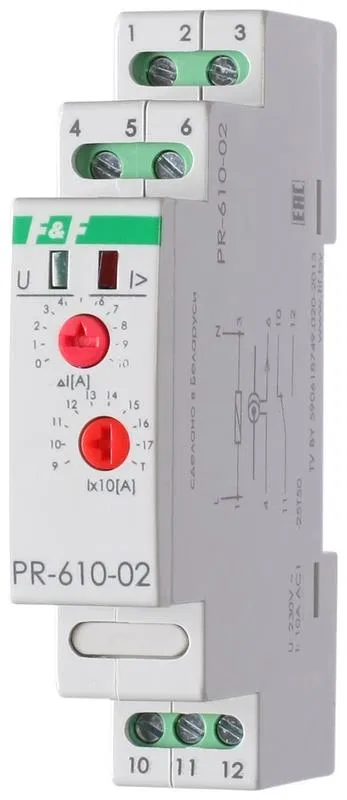 Реле тока РR-610-02 (исп.2 (100-190А); монтаж на DIN-рейке 35мм 230В 10А 1P IP20) F&F EA03.004.002 Евроавтоматика F&F