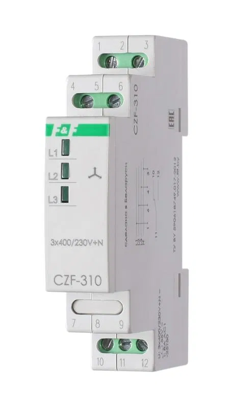 Реле контроля фаз CZF-310 (1 модуль; монтаж на DIN-рейке; 3х400/230+N 8А 1NO/NC IP20) F&F EA04.001.005 Евроавтоматика F&F