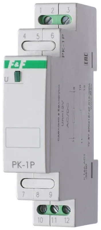 Реле промежуточное PK-1P/Un (монтаж на DIN-рейке 35мм 24В AC/DC 16А 1P IP20) F&F EA06.001.003 Евроавтоматика F&F