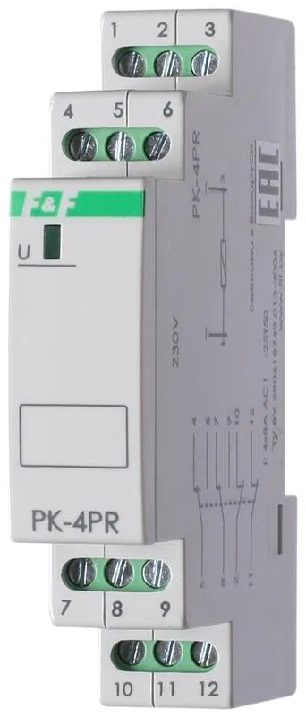 Реле промежуточное PK-4PR (монтаж на DIN-рейке 35мм 12В AC/DC 4х8A 2P 2R IP20) F&F EA06.001.016 Евроавтоматика F&F