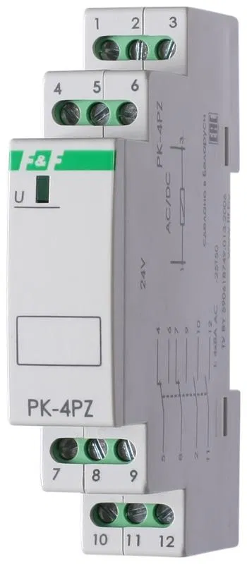 Реле промежуточное PK-4PZ/48 (48В AC/DC 1 модуль монтаж на DIN-рейке 4х8А 2NO/NC+2NO IP20) F&F EA06.001.028 Евроавтоматика F&F