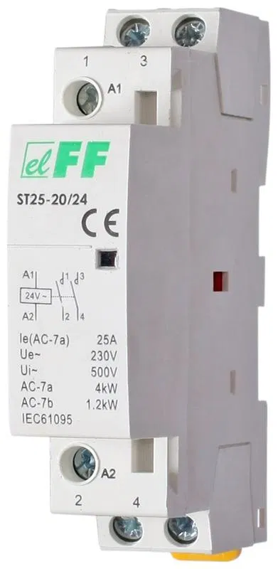 Контактор ST25-20/24 (2NO 2.2Вт 1 модуль монтаж на DIN-рейке 24В AC 25A IP20) F&F EA13.001.006 Евроавтоматика F&F