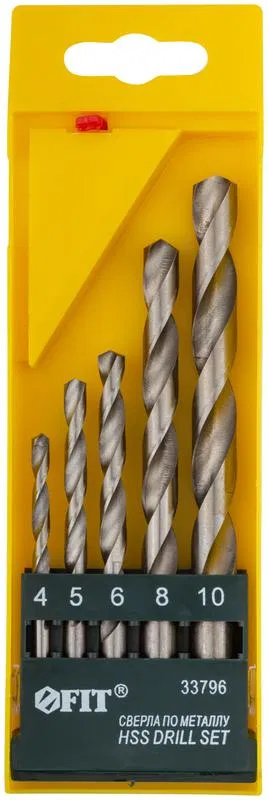 Набор сверл по металлу HSS полированных 5 шт (4-5-6-8-10мм) FIT 33796
