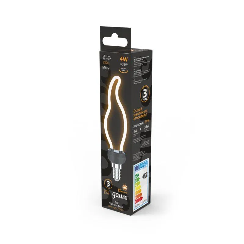 Лампа светодиодная филаментная Black Filament 4Вт контурная Artline свеча матовая 2700К тепл. бел. E14 330лм GAUSS 1000801104